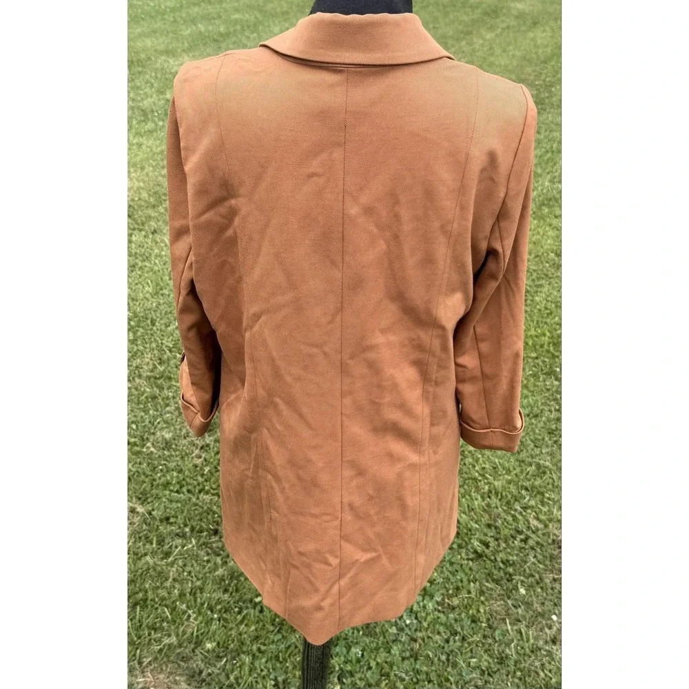 Skies Are Blue Blazer Womens L Brown Boyfriend Oversized Open Front Lined Jacket